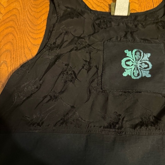 Vintage Blue Cactus Maxi Dress in Black 1X Sleeveless Boho Artwear Double Slit - Picture 11 of 16